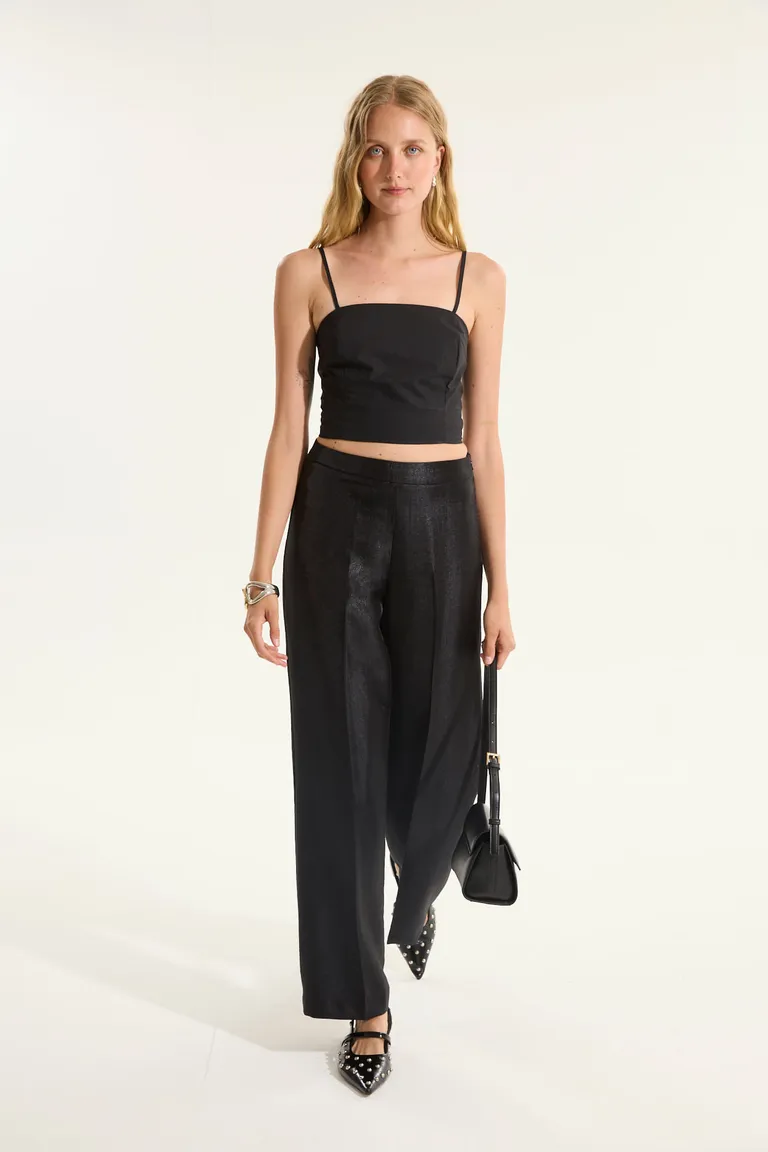Pantalón de pierna recta con brillo en color negro para looks de noche de Portsaid en Pantalones para argentina