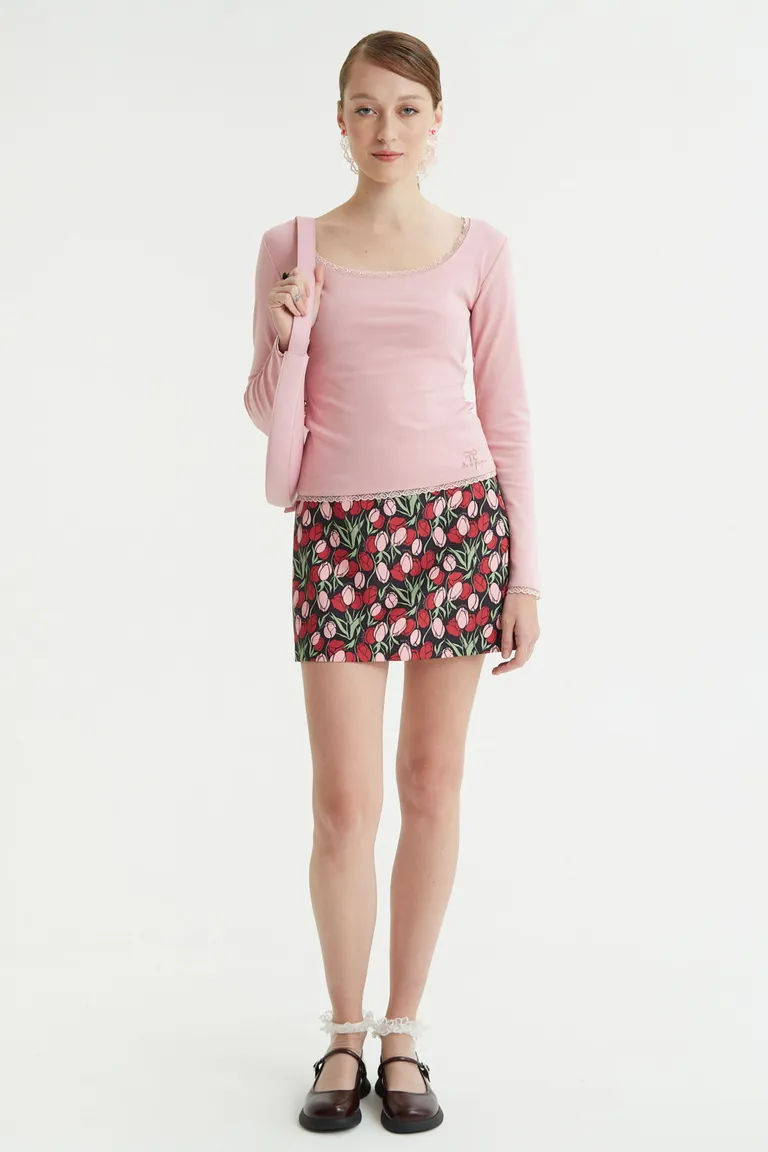 Mini falda recta de tiro bajo con diseño estampado de flores para mujer de Las Pepas en Faldas para argentina