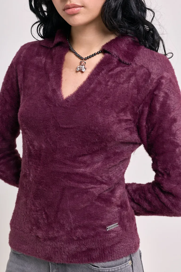 Sweater de punto con cuello polo y escote en V con puños y cintura elastizados de 47 Street en Buzos y Sweaters para argentina