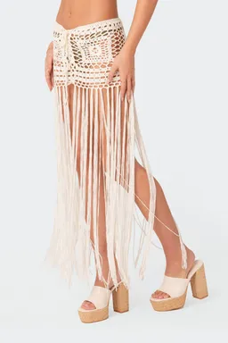 Falda maxi flecos crochet lillee de Edikted en Swimwear y Beachwear para argentina