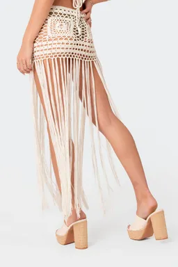 Falda maxi flecos crochet lillee de Edikted en Swimwear y Beachwear para argentina