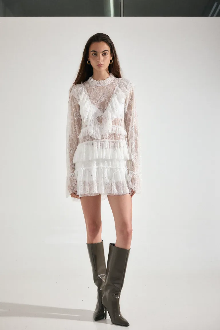 Vestido de encaje blanco con manga larga y volantes para mujer de Audaz en Vestidos para argentina