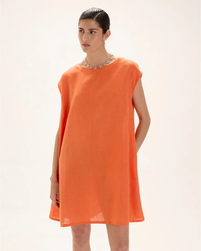 Vestido de lino sin mangas con silueta amplia y escote redondo de Blue Sheep en Vestidos para argentina