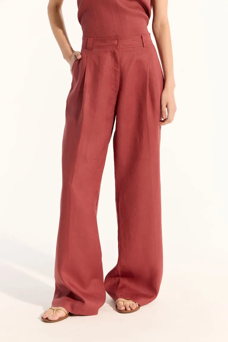 Pantalón de lino de pierna ancha en color rojo de Portsaid en Pantalones para argentina