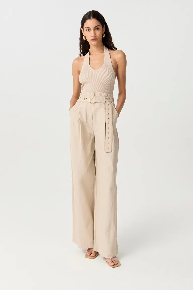 Pantalón de algodón de tiro alto y pierna ancha con detalles en tendencia de Markova en Pantalones para argentina