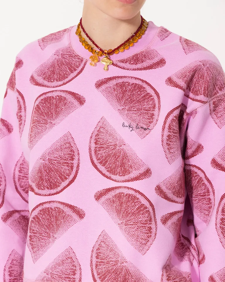 Buzo de verano rosado con llamativo estampado de diseño único de Jazmin Chebar en Buzos y Sweaters para argentina