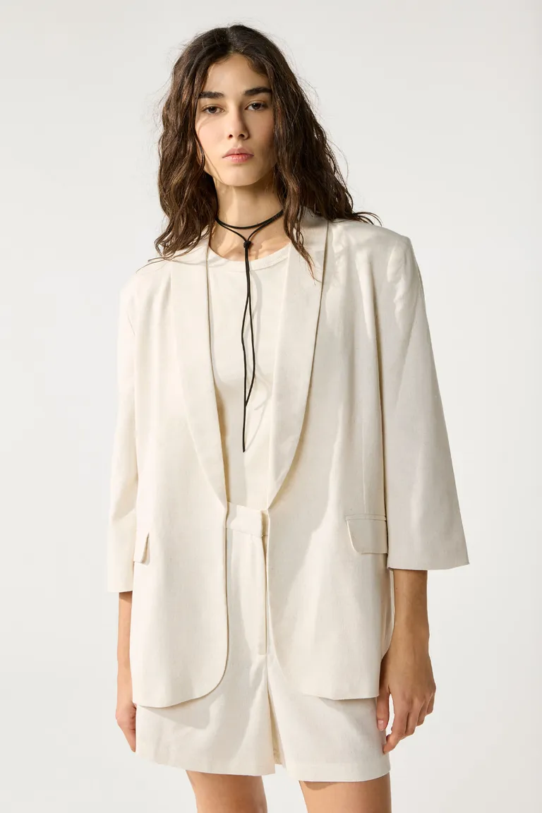 Blazer sastrero de lino liso en color blanco para mujer de Cuesta Blanca en Blazers para argentina