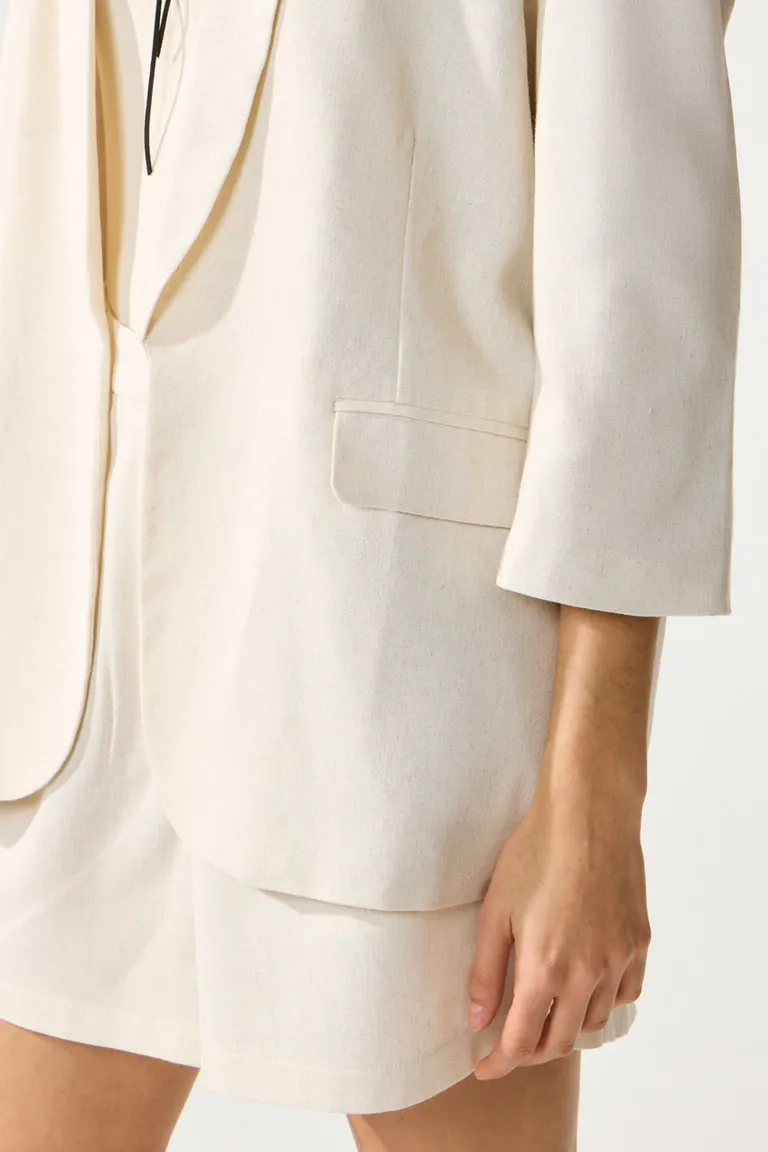 Blazer sastrero de lino liso en color blanco para mujer de Cuesta Blanca en Blazers para argentina