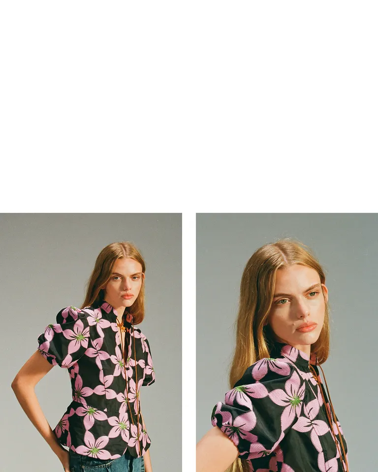 Top Hawaiano con Cuello Mao y Tiras de Gamuza de Jazmin Chebar en Tops para argentina