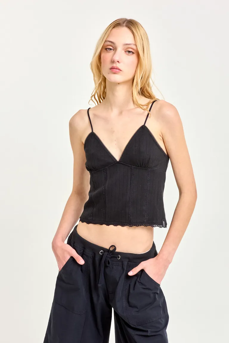 Musculosa de algodón con detalles en puntilla y breteles regulables de 47 Street en Tops para argentina