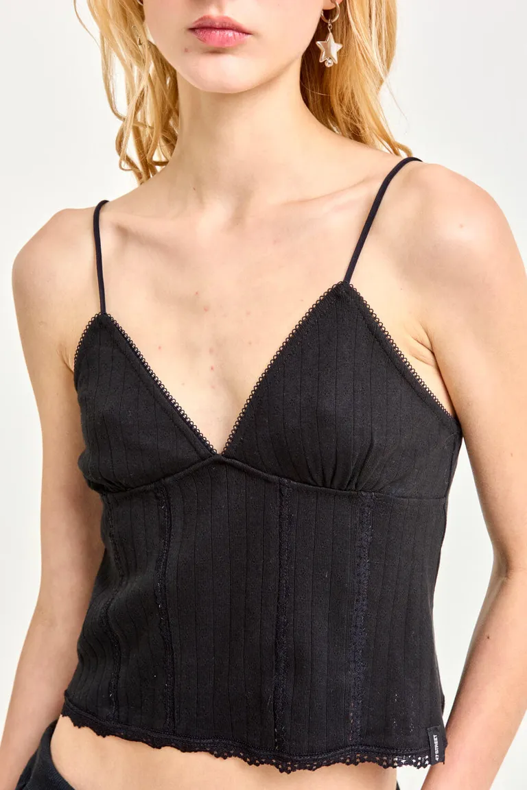 Musculosa de algodón con detalles en puntilla y breteles regulables de 47 Street en Tops para argentina