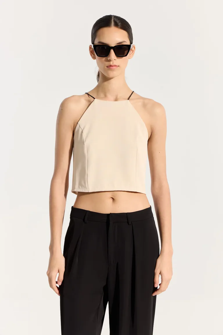 Top de vestir de diseño con detalles de strass en color beige de Portsaid en Tops para argentina