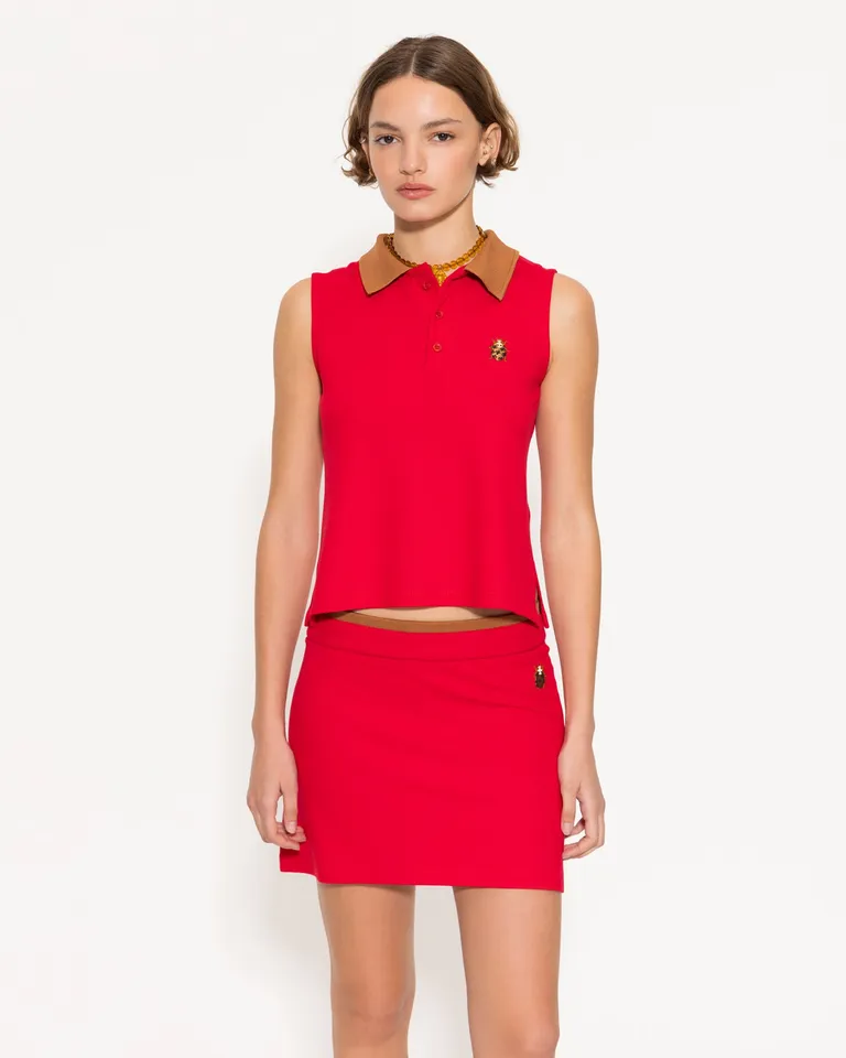 Elegante vestido rojo con detalles bordados y cintura tejida de Jazmin Chebar en Vestidos para argentina