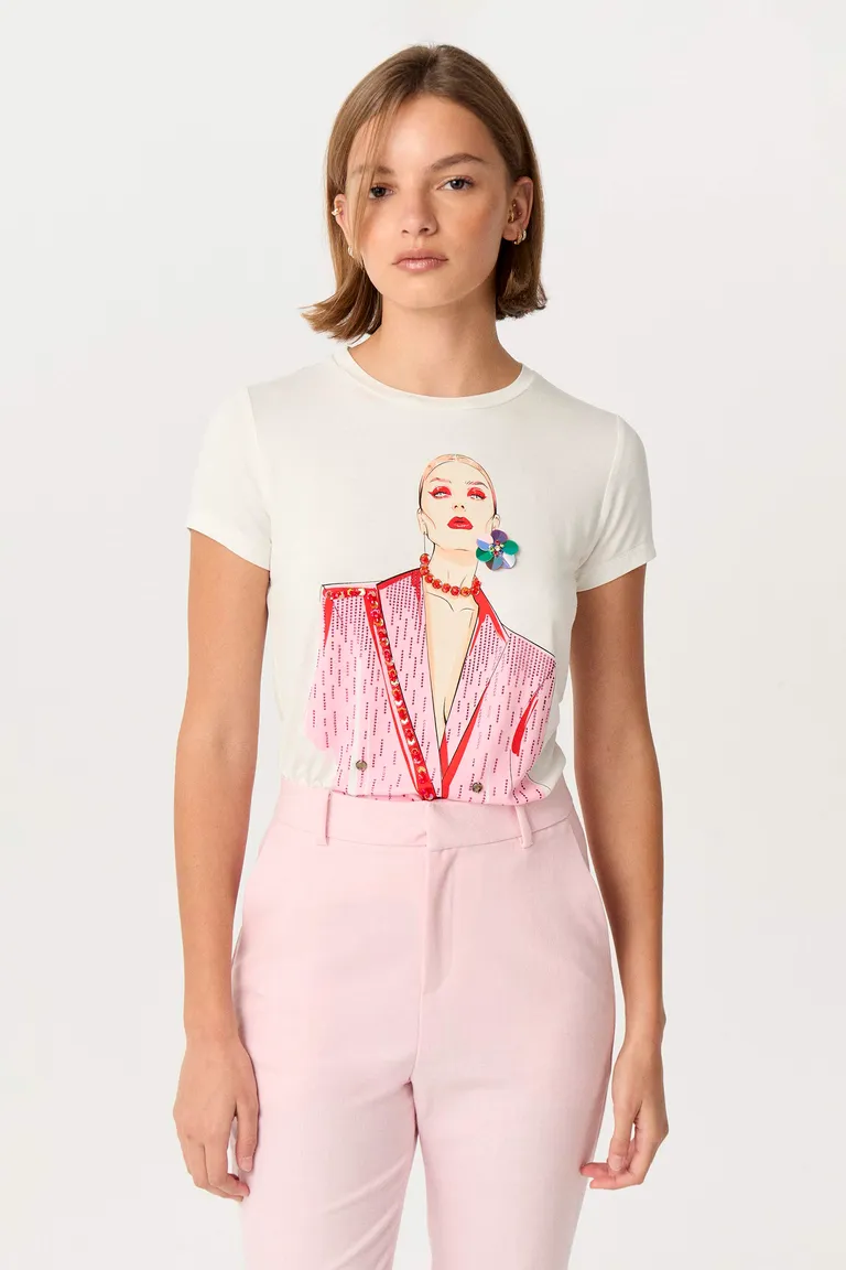 Remera de Viscosa Elastizada con Estampado de Cristales de Markova en Remeras para argentina