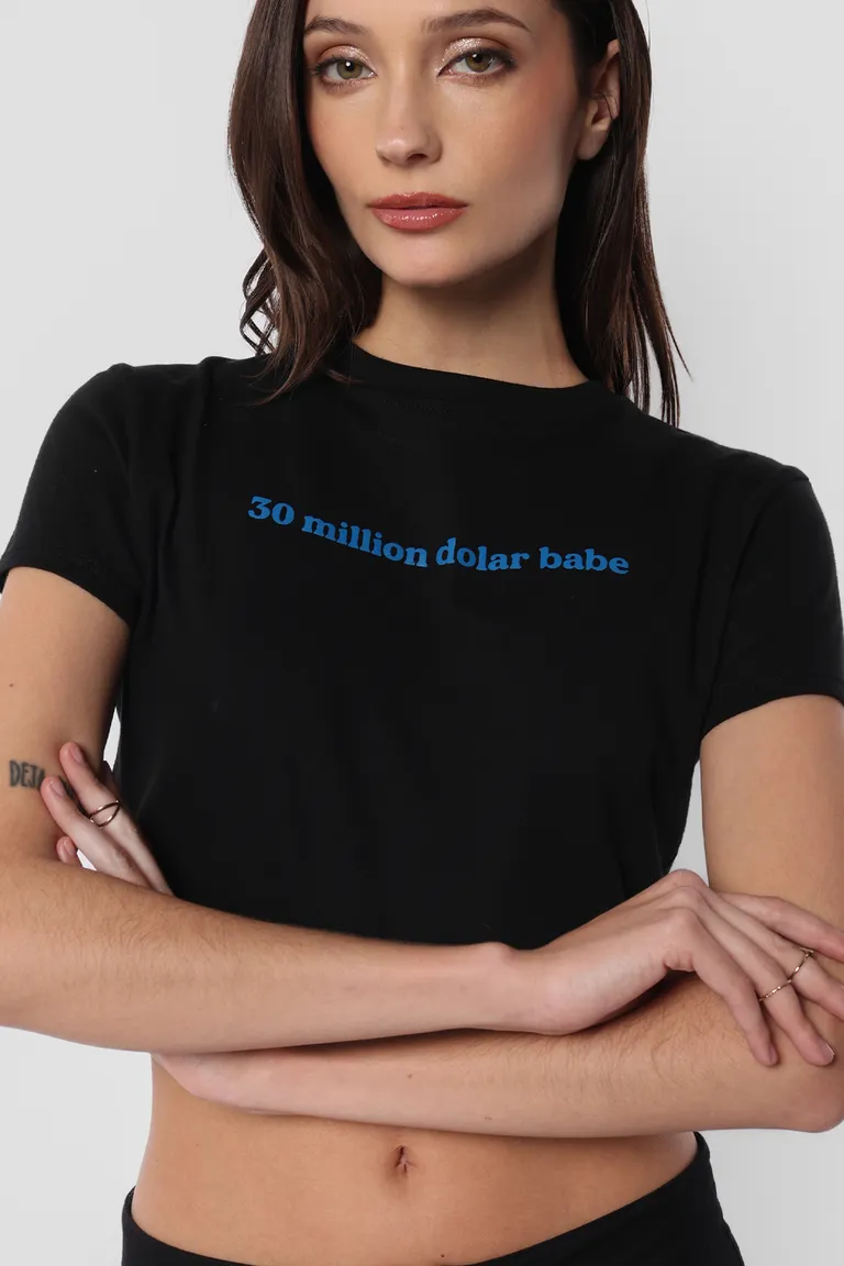 Remera de jersey negro con estampa texto en serigrafía de Top White en Remeras para argentina