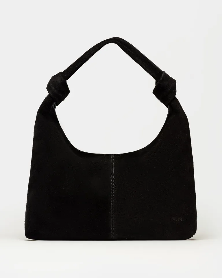 Cartera al hombro juana en cuero gamuza con nudos en las manijas de Prüne en Bolsos y Carteras para argentina