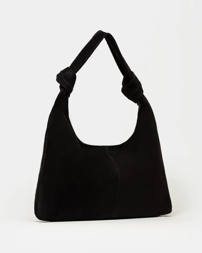 Cartera al hombro juana en cuero gamuza con nudos en las manijas de Prüne en Bolsos y Carteras para argentina