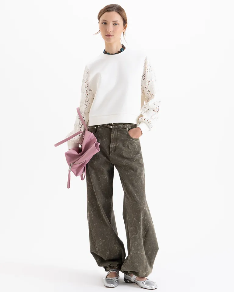 Buzo con mangas largas de tejido calado y escote redondo de Jazmin Chebar en Buzos y Sweaters para argentina