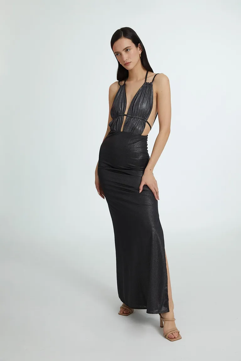 Vestido de punto metalizado con escote y jareta ajustable de Naíma en Vestidos para argentina