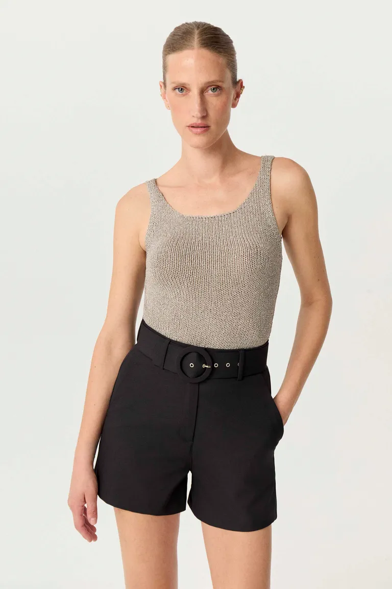 Top tejido gris con destellos de lurex, escote redondo amplio y diseño ajustado al cuerpo de Markova en Tops para argentina