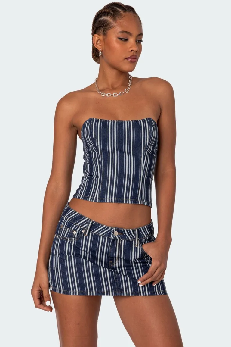 Corset denim rayado inez de Edikted en Tops para argentina