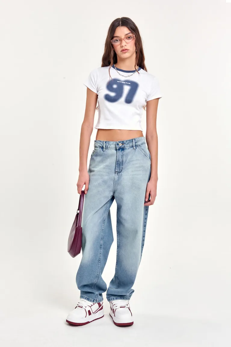 Pantalones de corte baggy en denim lavado con aspecto desgastado de 47 Street en Pantalones para argentina