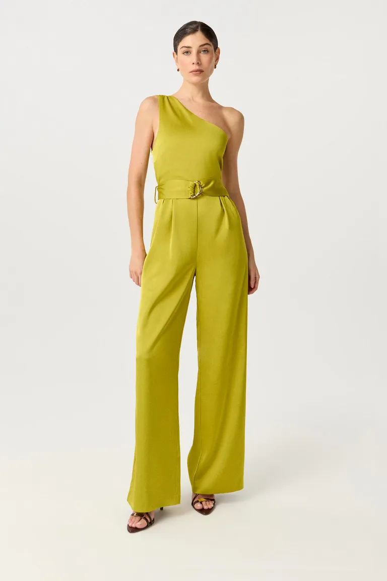 Mono de satén asimétrico de silueta entallada y pierna ancha fluida de Markova en Monos para argentina