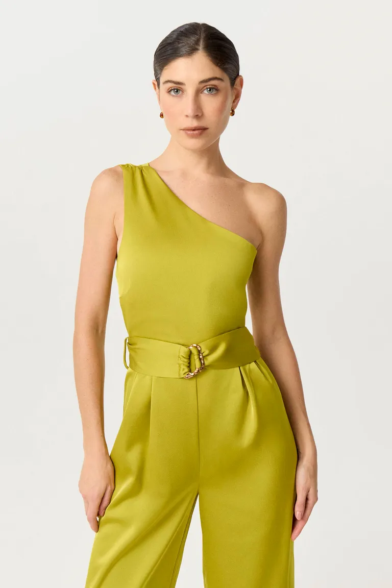 Mono de satén asimétrico de silueta entallada y pierna ancha fluida de Markova en Monos para argentina