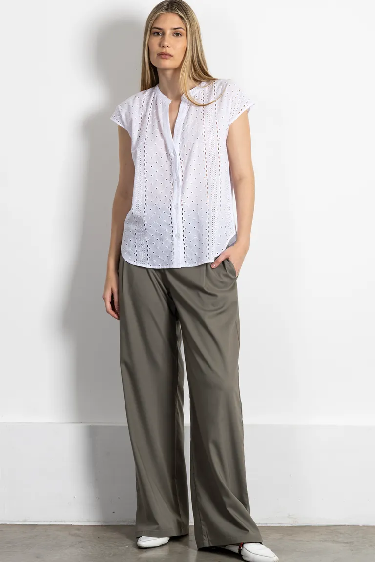 Camisa blanca de algodón con detalles bordados y cuello mao para mujer de Kill en Camisas para argentina