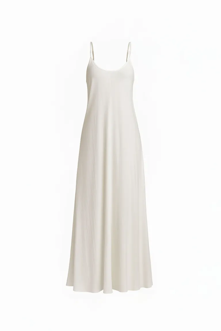 Vestido largo en crepe satinado, escote redondo y breteles regulables de Naíma en Vestidos para argentina