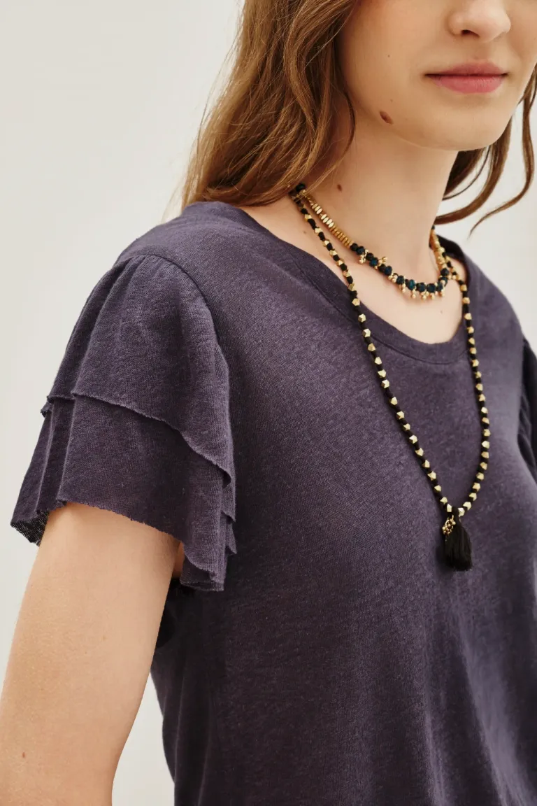 Remera con escote redondo y mangas cortas con volados de Rapsodia en Remeras para argentina