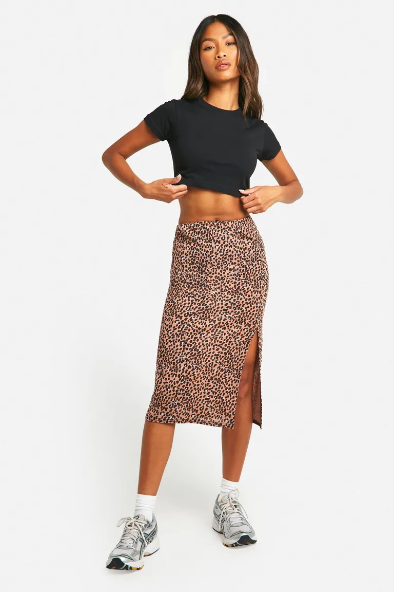 Falda midi abertura lateral leopardo de Boohoo en Faldas para argentina