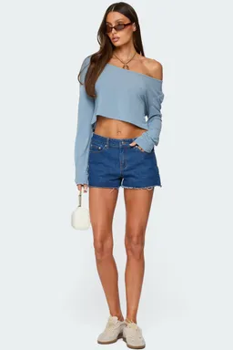 Short jean tiro bajo birdy de Edikted en Shorts para argentina