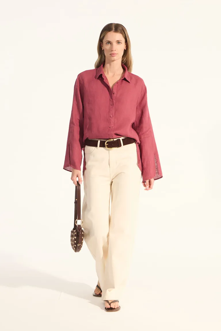 Camisa de lino de diseño amplio y moderno con mangas largas y aberturas de Portsaid en Camisas para argentina