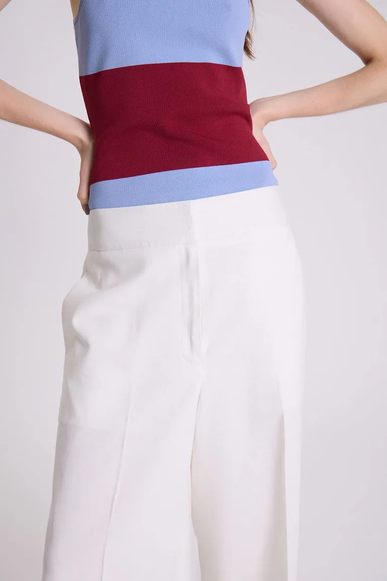 Pantalón Blanco de Lino y Algodón de Corte Recto y Cintura Rígida de Maria Cher en Pantalones para argentina