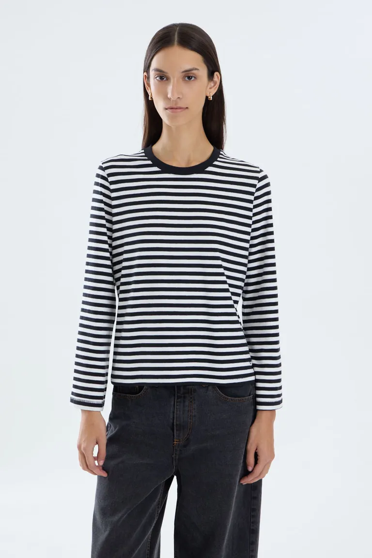 Remera de manga larga con diseño de rayas y cuello redondo de calce recto de Portsaid en Remeras para argentina