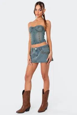 Corset denim lavado con tachas de Edikted en Tops para argentina