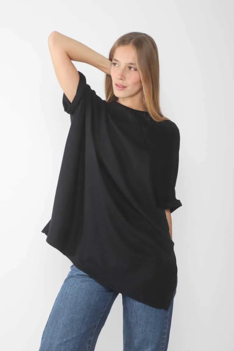 Remera de punto en tela waffle con cortes laterales y mangas abullonadas de Belle en Remeras para argentina