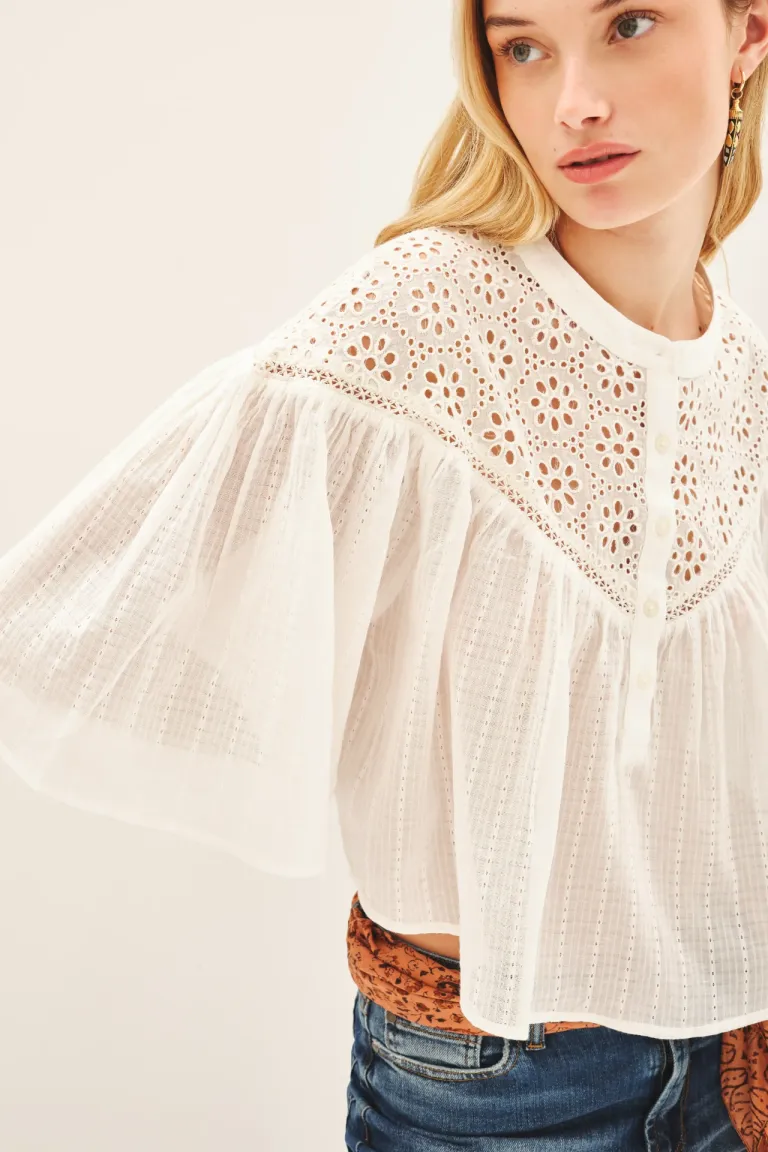 Camisa blanca de algodón con detalles de encaje de Rapsodia en Camisas para argentina