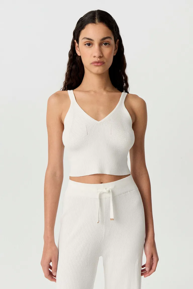 Blusa de punto acanalado, escote en V y espalda cuadrada para mujer de Markova en Tops para argentina