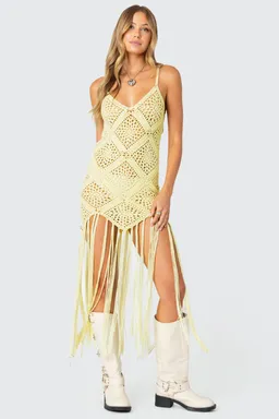 Maxi vestido crochet flecos de Edikted en Vestidos para argentina