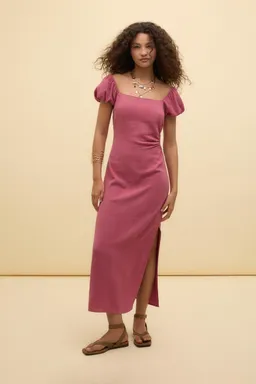 Vestido midi manga abullonada lino de Stradivarius en Vestidos para argentina