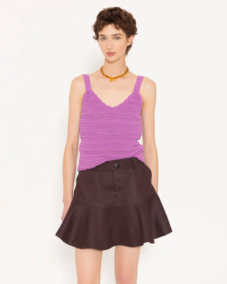 Top de algodón con textura calada y escote en V para mujer de Jazmin Chebar en Tops para argentina