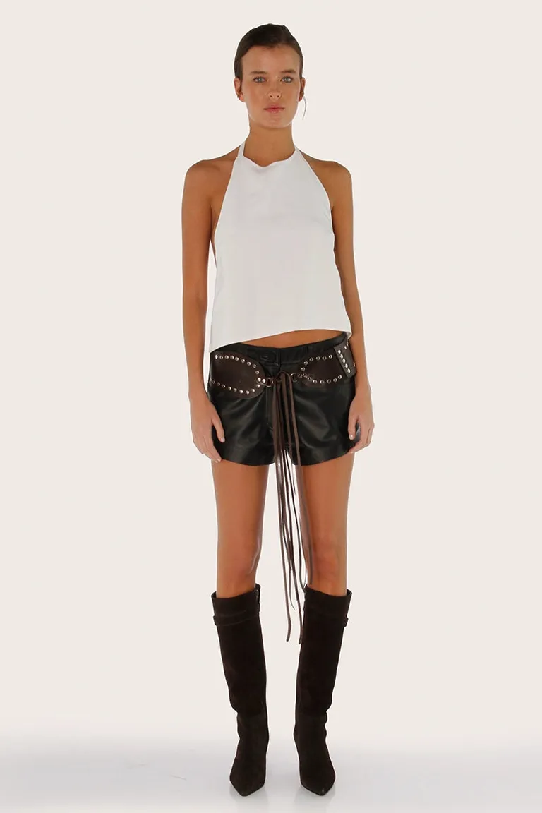 Top blanco de escote en base de cuello y espalda descubierta con ajuste modular de Sofia Sarkany en Tops para argentina