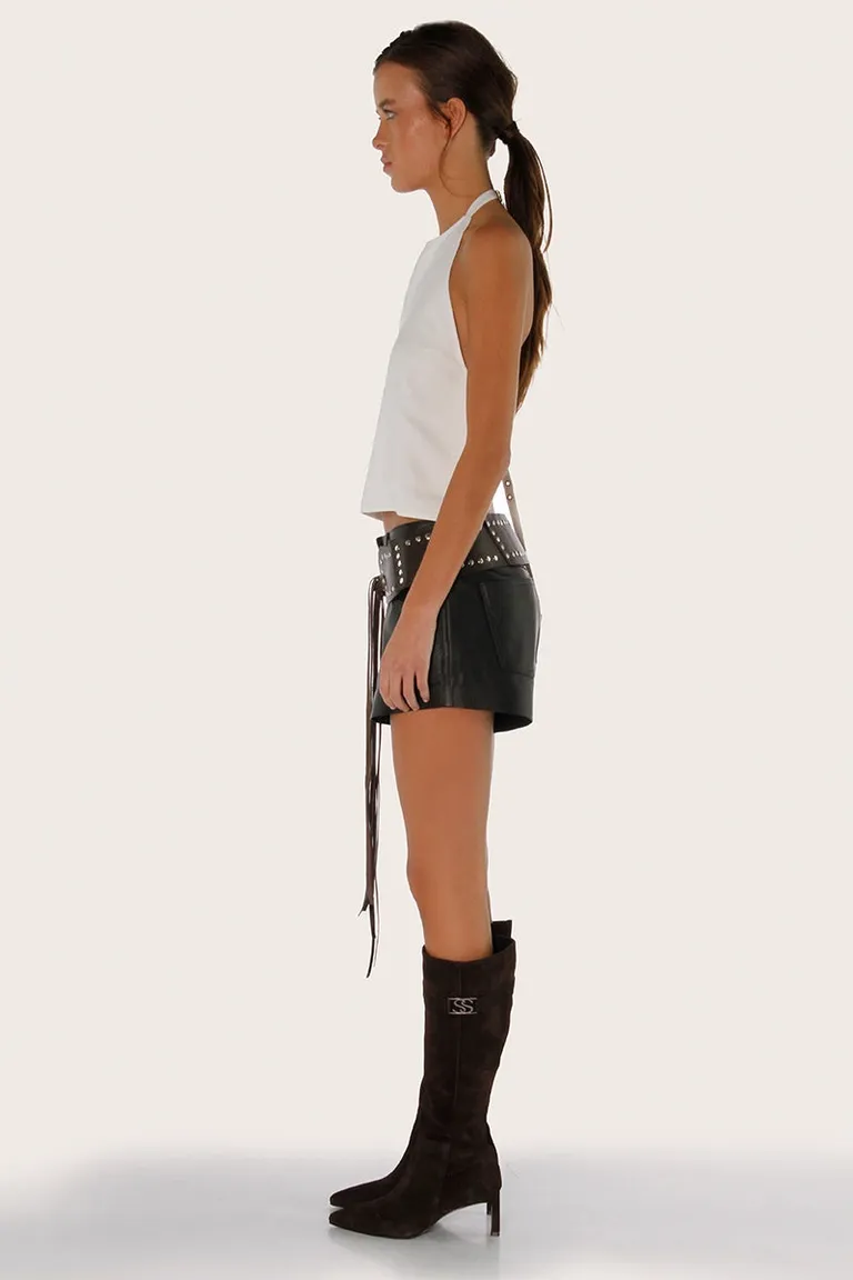 Top blanco de escote en base de cuello y espalda descubierta con ajuste modular de Sofia Sarkany en Tops para argentina