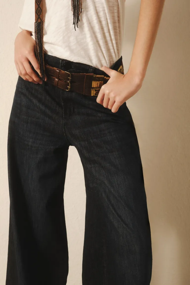 Pantalón de tiro alto con pierna ancha en denim azul oscuro de Rapsodia en Pantalones para argentina