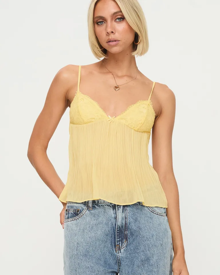 Top plisado zami limón de Princess Polly en Blusas para argentina