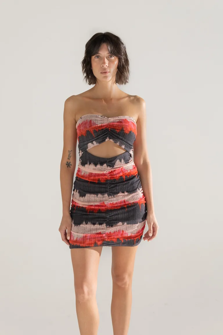 Vestido strapless multicolor con estampado vistoso y sofisticado para mujer de Akiabara en Vestidos para argentina