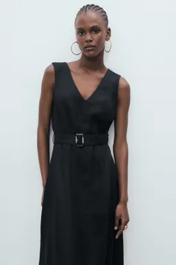 Vestido evasé lino con cinturón de Mango en Vestidos para argentina