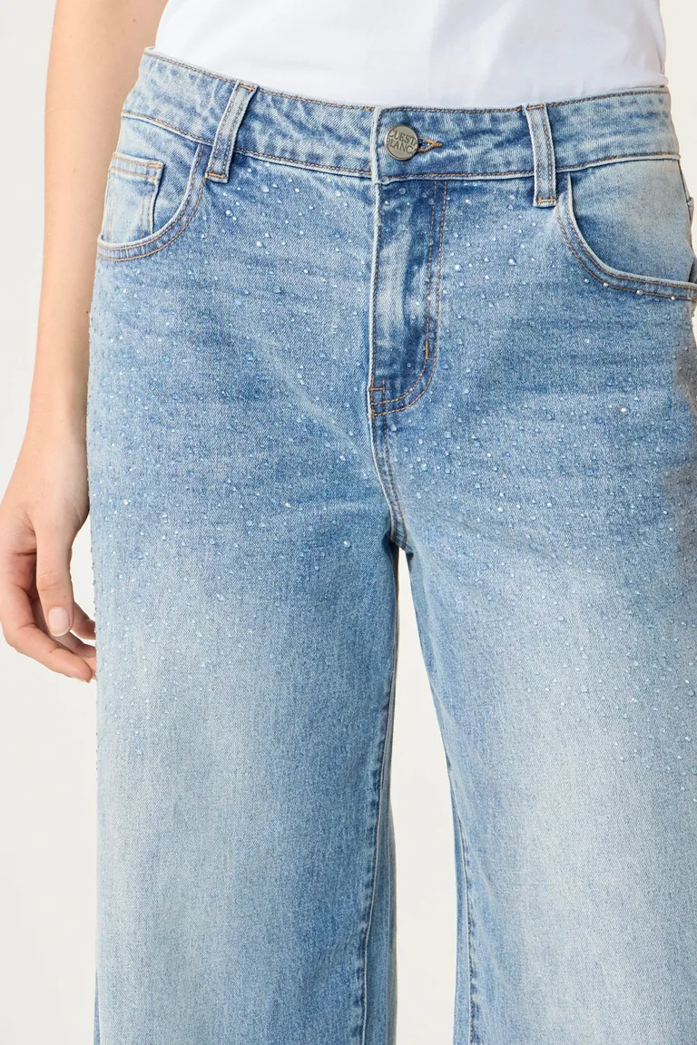 Pantalón de pierna ancha de tiro medio con acabado lavado y detalles de aplicaciones de Cuesta Blanca en Pantalones para argentina